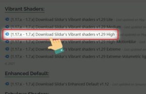 chon phien ban shader minecraft theo cau hinh may